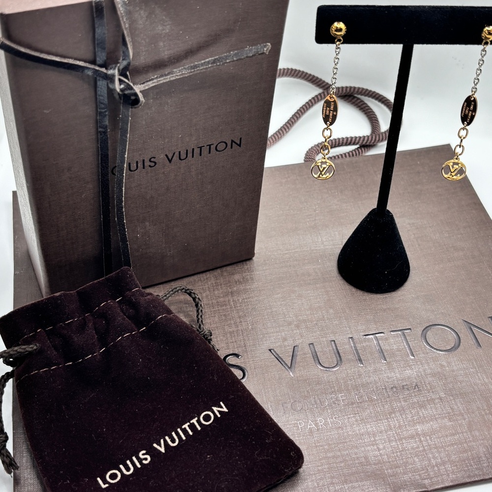 Louis Vuitton Gold and Brown Dangle Earrings